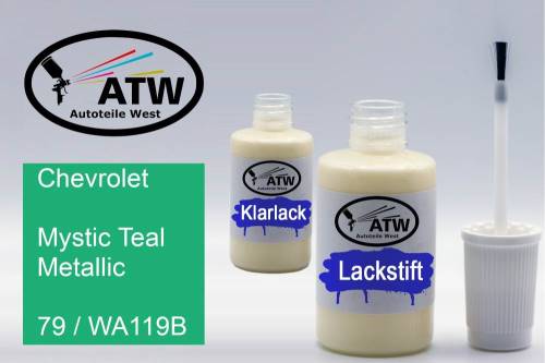 Chevrolet, Mystic Teal Metallic, 79 / WA119B: 20ml Lackstift + 20ml Klarlack - Set, von ATW Autoteile West.